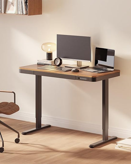 FLEXISPOT Comhar 48" Electric Standing Desk with Drawers, Quick Assembly Home Office Sit Stand Desk with Storage & USB Charging, Computer Workstation for Home Office (48" Wood, Dark Walnut/Black)