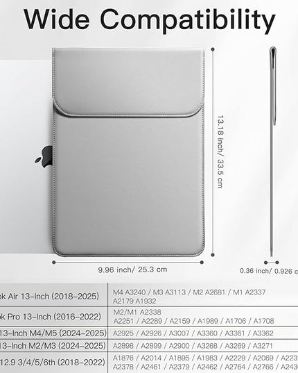 JETech Slim Laptop Sleeve for MacBook Air 13-Inch (M4/M3/M2) 2022-2025, MacBook Pro 13-Inch (M2/M1) 2016-2022, PU Leather Case (Grey)