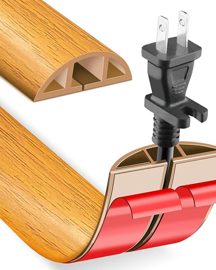 Floor Cord Cover Cable Cavity Self Adhesive Hider - Electric Cord Covers for Living Rooms, Offices - Cable Cover Protector (Wood Brown, 1.18" x 10')