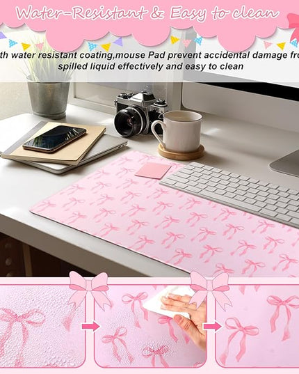 Large Pink Bows Mouse Pads Coquette Kawaii Mouse Pad 31.5 x 15.75 Inches Preppy Trendy Computer Desk Mat for Laptop with Non-Slip Rubber Base Mat Office Accessories Decor for Women