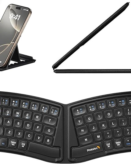 ProtoArc Ergonomic Foldable Keyboard, XK03 Split Folding Travel Bluetooth Keyboard, Ultra Slim, Portable for iPad, iPhone, Tablet, Laptop, PC