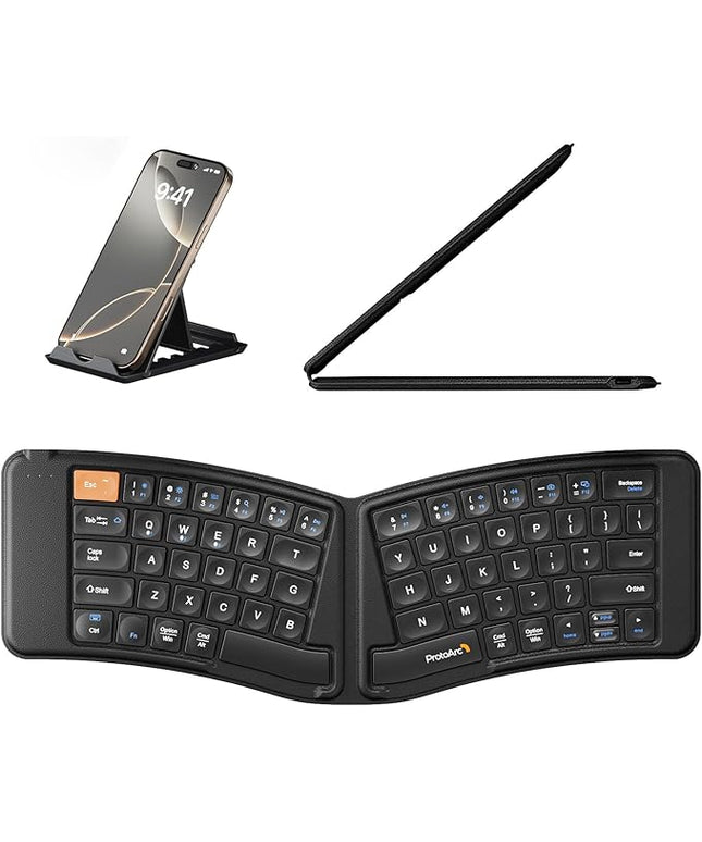 ProtoArc Ergonomic Foldable Keyboard, XK03 Split Folding Travel Bluetooth Keyboard, Ultra Slim, Portable for iPad, iPhone, Tablet, Laptop, PC