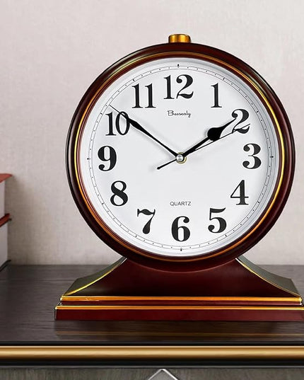 Beesealy Desk Clocks for Table Decor,Retro Mantel Clock Battery Operated for Fireplace Mantel, Living Room,Bedroom,Office,Desktop Decoration (Frosted Style)