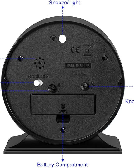 Tinload 4.5" Antique Retro Analog Alarm Clock, Small Silent Bedside Desk Clock with Manual Light, Battery Operated, Snooze, for Living Room, Bedroom, Bedside, Desk(Black)