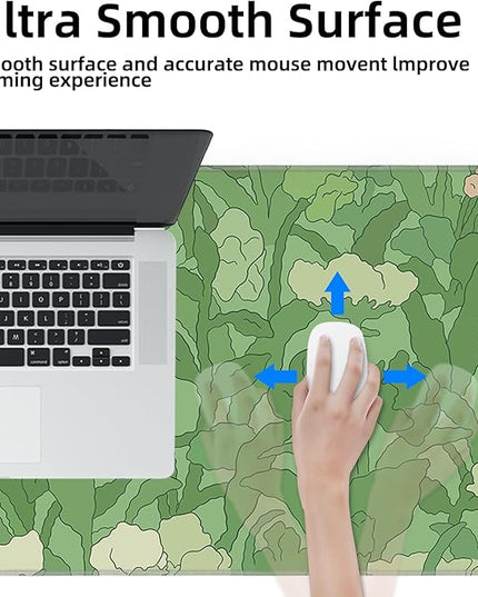Galdas Gaming Mouse Pad XXL XL Large Long Extended Big Mousepad Non-Slip Rubber Keyboard Mouse Pad with Stitched Edges for Laptop Home Office (31.5x11.8x0.08 Inch) -Green Leaf
