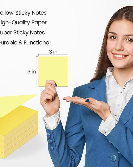 (24 Pack) Sticky Notes 3x3 in Yellow, Clean Removal, Recyclable, Self-Stick Pads, Easy to Post for Home, Office, Notebook