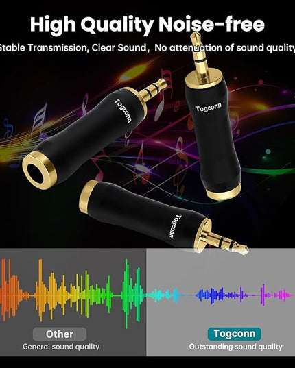 Togconn 1/8 Inch to 1/4 Inch Adapter 2 Pack, 3.5mm TRS Stereo Male to 6.35mm Quarter Inch Female Jack Plug Gold-Plated Pure Copper Audio Converter Connector Premium Quality Series