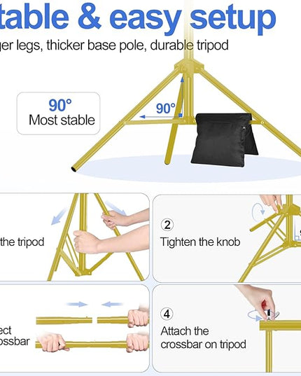 EMART Backdrop Stand 10x8.5ft(WxH) Photo Studio Adjustable Background Stand Support kit with 2 Crossbars, 8 Clamps, 2 Sandbags and Carry Bag for Parties, Events Decoration, Wedding -Titanium Gold