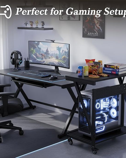 Computer Tower Cart, Height Adjustable PC Tower Stand, Mobile Rolling PC Cart, 2-Tier ATX-Case CPU Holder, PC Stand with Wheels, 23.23"-31.10" H, Black Pro