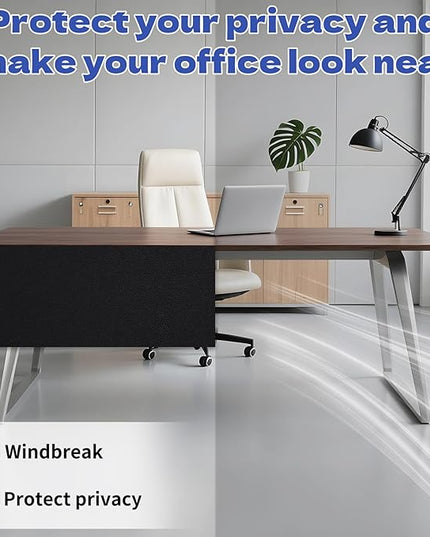 Under Desk Privacy Panel, 62"x15" Self-Adhesive Modesty Screen, Heavy Duty Canvas Skirt for Easy Privacy on Sit-Stand Desks in Home Studio & Office, Black (2-Pack)