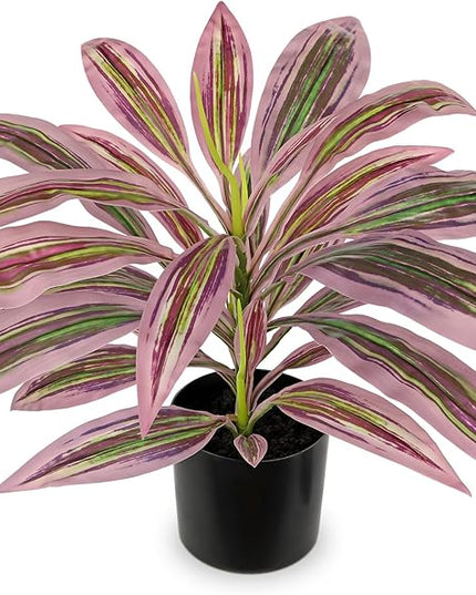 Artificial Plants Indoor with Pot, 19" Fake Potted Plants Medium Artificial Dracaena Plant in Black Pot Faux Tropical Plants for Bathroom Living Room Office Desk Shelf Decor