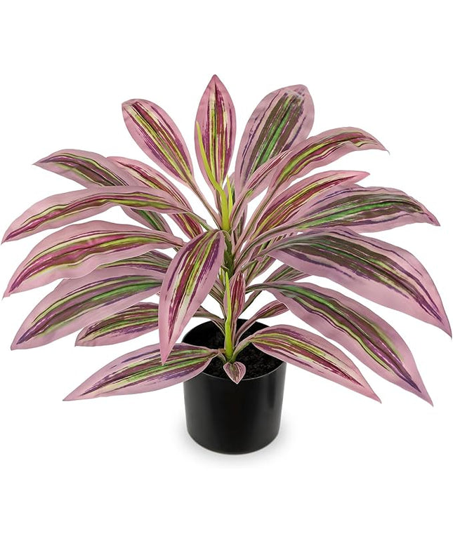 Artificial Plants Indoor with Pot, 19" Fake Potted Plants Medium Artificial Dracaena Plant in Black Pot Faux Tropical Plants for Bathroom Living Room Office Desk Shelf Decor