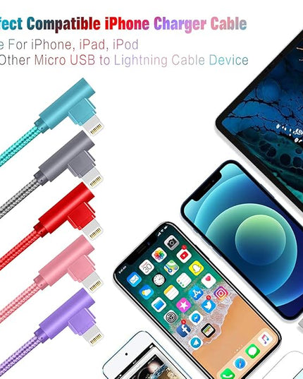 for iPhone Charger Cable Right Angle Lightning Cable 5Pack 90 Degree 6FT Nylon Braid Charging Cord Fast Charging Compatible for iPhone 14/13/12/12pro/11/11pro/XS/MAX/XR/X/8P/8/7P/7/6