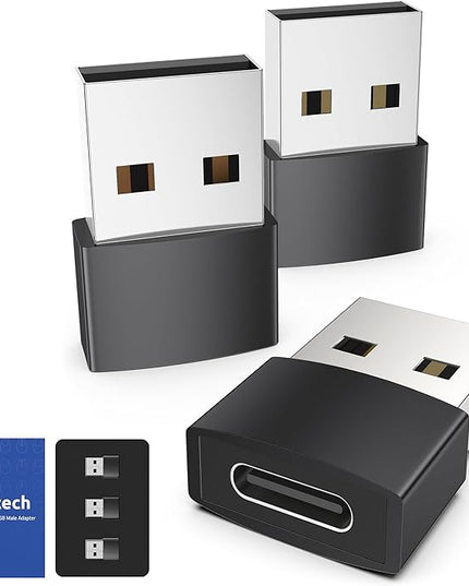 Syntech USB C Female to USB Male Adapter Pack of 3, Type C to USB A Converter Compatible with iPhone 17/16/15/14/13 Pro Max iPad Air 7 6 Apple Watch Series 10/9/8 AirPods 3 Samsung Galaxy etc, Black
