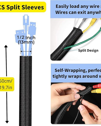 [313Pcs] Cable Management Kit, 67 Adhesive Cable Clips, Topavatop Desk Cord Organizer, 22 Reusable Cable Strap, 4 Cable Sleeve Split, 200 Nylon Cable Zip Ties with 20 Mounts for TV Office Home, Black