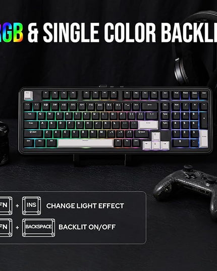 EPOMAKER TH99 Tri-Mode Wireless Mechanical Keyboard with 8000mAh Battery, Hot Swappable Custom RGB Gaming Keyboard with Numpad, Gasket Creamy for PC/Mac/Office (Black, Creamy Jade)