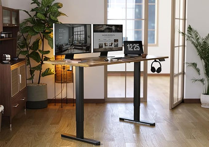 YDN Standing Desk, Electric Adjustable Height Stand up Desk, 55x24 Inches Sit Stand Home Office Desk with Splice Board, Rustic Brown Top