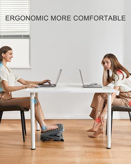 HUANUO Adjustable Desk Footrest, Foot Rest for Under Desk at Work with Massage, Adjustable Foot Stool with 3 Height Position & 30 Degree Tilt Angle Adjustment for Home, Office, Gray