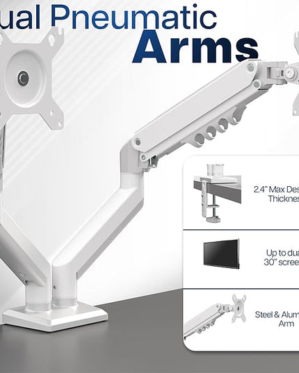 VIVO Aluminum Articulating Dual Monitor Arm for 13 to 30 inch Screens, Desk Mount Tension Spring Monitor Stand for 2 Screens, White, STAND-V102OW