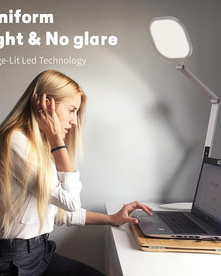 LED Desk Lamp for Home Office, Desk Light for Video Call, 3 Color Temperature 10 Brightness Computer Light, Dimmable Led Desk Light with Memory & Timer Func, Metal Swing Arm Architect Desk Lamp White