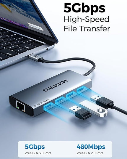 QGeeM USB C Hub Ethernet,9 in 1 USB Type C Hub HDMI Multi-Port Converter Adapter,100W Pd, USB 3.0,SD/TF Card Reader,Compatible for MacBook Pro Air Ipad HP Dell Lenovo Chromebook etc.