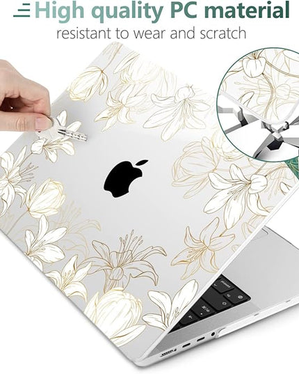 DONGKE Case for M5 MacBook Pro 14 inch 2025 2024-2021 M4 M3 M2 M1, Plastic Hard Shell Cover Compatible with A3434 A3112 A3401 A3185 A2992 A2779 A2442, Retina XDR Display & Touch ID, Golden Floral