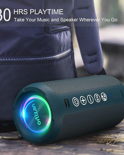 Ortizan Portable Bluetooth Speaker: IPX7 Waterproof, 24W Loud Sound, Deep Bass, Bluetooth 5.3, LED Lights, Wireless Stereo Pairing, 30H Playtime, for Home/Outdoor/Party/Beach, Birthday Gift (Blue)