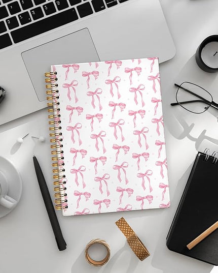 Cute Pink Diary Journal for Teen Girls & Women, Cute School Supplies - Cute Preppy Bow Stuff Birthday Gifts for Women Girls, Coquette Stuff Pink Bow Bible Hardcover Spiral Notebook 5.5x8.3
