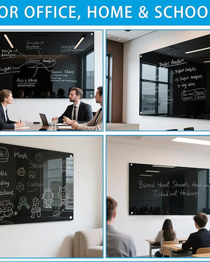 Glass Dry Erase Black Board - Magnetic Blackboard 48"X36" Frameless Whiteboard Clear Glass Boards with Super Strong Magnets, Wall Mounted for Office, Classroom and Home