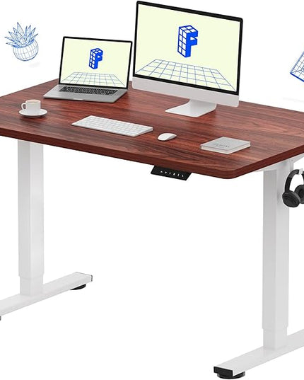 FLEXISPOT EN1 One-Piece Standing Desk with 1-Inch Thick Seamless Desktop, 48"x30" Electric Height Adjustable Desk for Home Office, Multi-Monitor Setups & Easy Assembly, Mahogany
