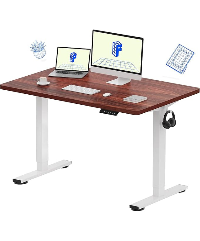 FLEXISPOT EN1 One-Piece Standing Desk with 1-Inch Thick Seamless Desktop, 48"x30" Electric Height Adjustable Desk for Home Office, Multi-Monitor Setups & Easy Assembly, Mahogany