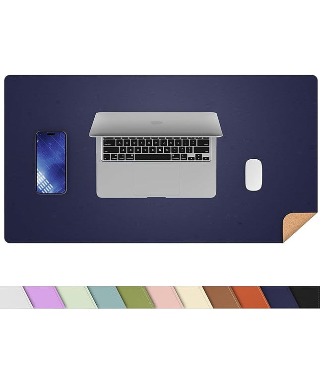 AFIING Dual-Sided Desk Pad, Natural Cork & PU Leather, Desk Mat Protector Non-Slip, Waterproof, Easy Clean,Large Mouse mats for Office and Home Work(Blue, 31.5"x17")