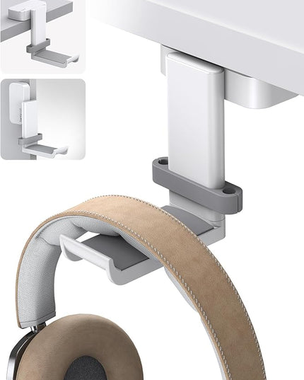 Lamicall Headphone Stand, Sticky Headset Hanger - 360 Degree Rotation Earphone Adhesive Hook Holder Mount, Table Headphone Stand with Cable Organizer, Headset Clamp for HyperX, Sennheiser -White