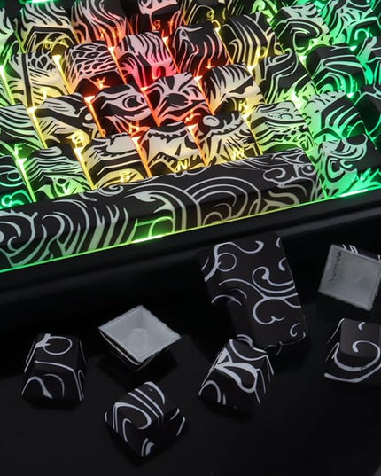 Tsungup Shine Through PBT Keycaps,138 Keys Custom Cool Dragon Pattern Side Printed Keycaps,Cherry Profile Key Caps Keyboard Keycap Set for 60% 65% 75% 80% 100% MX Switches Mechanical Keyboard(Black)