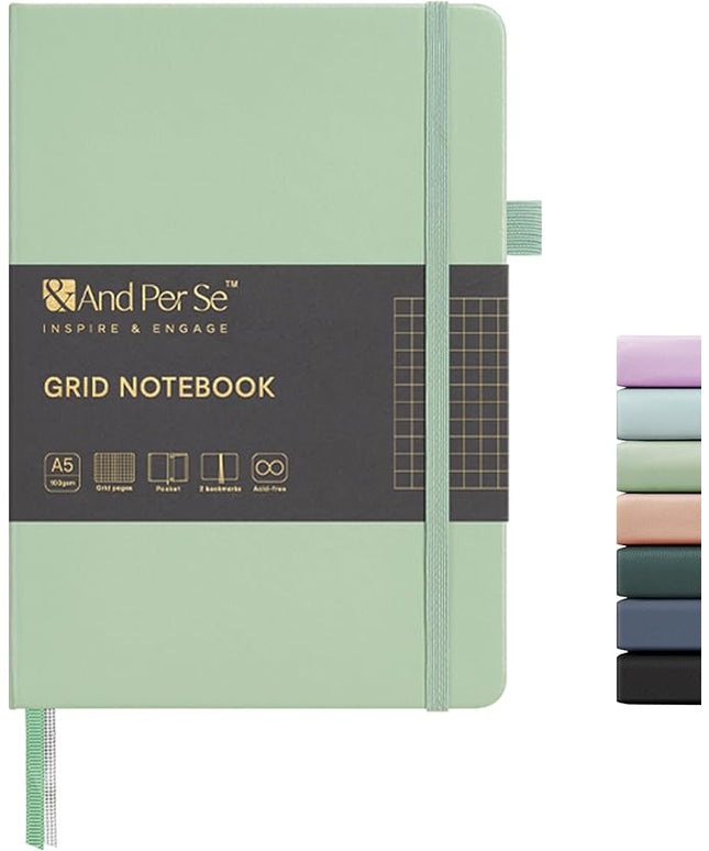 &And Per Se Graph Journal Notebook, 160 Pages, 5.7 x 8 inches College Ruled Thick Paper Notebook Journals for Writing, Grid Hardcover Notebook(1 Pack, Light Green)
