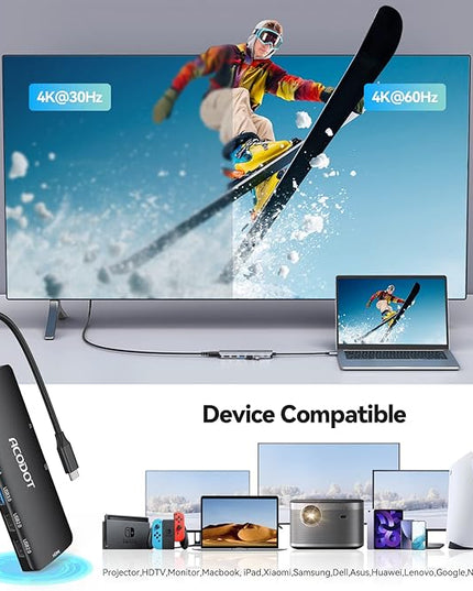 Acodot 9 in 1 USB C to 4K@60HZ HDMI Multiport Adapter, 3 USB 3.0 Ports, SD/TF Card Reader, 100W PD, Designed for MacBook Pro Air HP XPS etc, Black