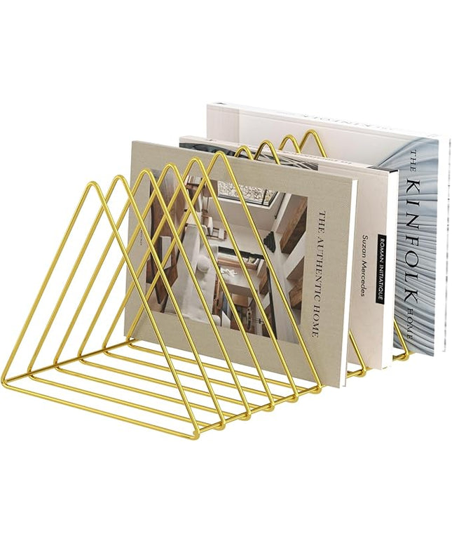 Urban Deco Triangle Desk Organizers Metal Wire Magazine Holder 10 Sections Decorative File Folder Organizer Vinyl Record Storage Office File Organizer For Desk - Gold Magazine File Holder