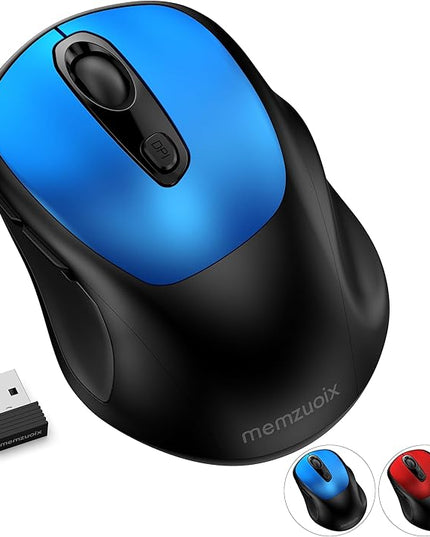 memzuoix Wireless Mouse, 2.4GHz Nano Receiver, 3 DPI Levels (800/1200/1600), 6 Buttons, Compatible with PC/Mac/Laptop (Blue)
