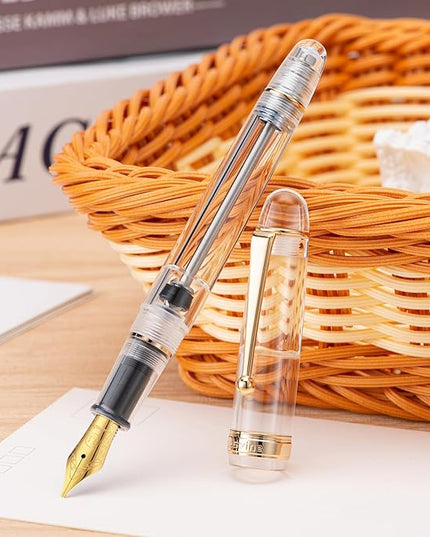 Asvine V126 Vacuum Filling Fountain Pen, Clear Demonstrator Acrylic Stub Nib 1.1mm Calligraphy Art Drawing with Case Set