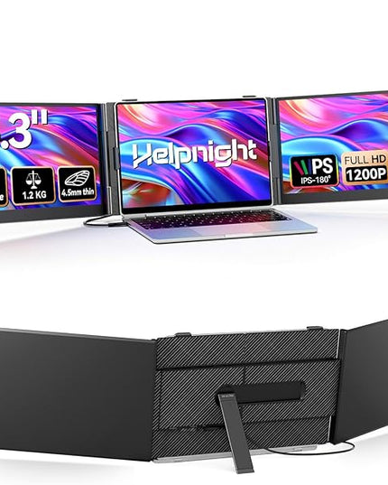 15.3" Laptop Triple Screen Extender Portable, One Cable Connection Laptop Monitor FHD 1080P IPS, Ultra Thin Dual Monitor for 13-17" Laptops, Plug & Play Compatiable with Win/Mac/Chrome/Android/Switch