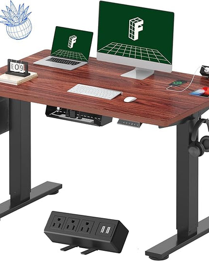 FLEXISPOT EN2 Whole-Piece Standing Desk with Clamp Power Strip, 48 x 30 Electric Stand Up Height Adjustable Desk with Cable Management (Black Frame + 48" MahoganyTop, 2 Packages)