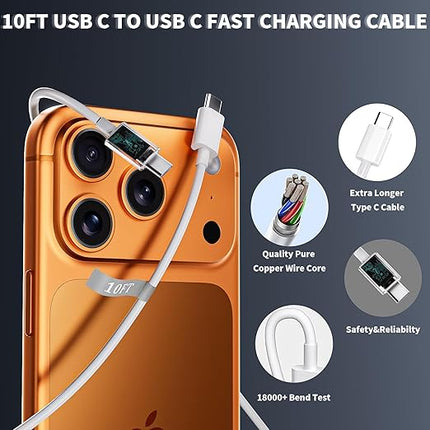 Extra Long 10FT iPhone 17 16 15 Pro Max Charger Fast Charging, Apple 2 Pack 45W USB C Fast Charger Block with 10Foot Type C Charging Cable Cord for iPhone 17/17 Pro/Air/16/16e/16 Pro/16 ProMax/Plus/15