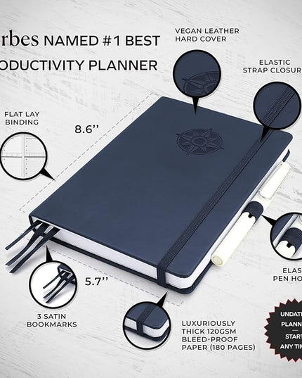 Smart Planner Pro – Undated Daily Planner – Small A5 – Achieve Goals & Increase Productivity – Weekly, Monthly, Work Sections, Organizer Diary with Back Pocket, 3 Satin Bookmarks & Pen Holder