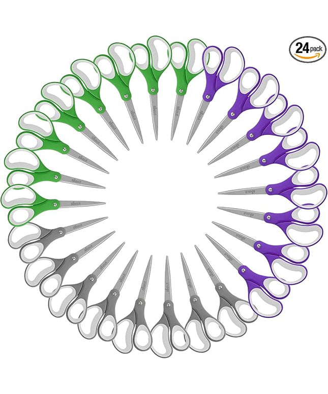 LIVINGO Scissors Bulk 24 Pack: 8” Sharp Scissors Set All Purpose for Office Middle High School Student Teacher Arts Crafts Supplies Cutting Wrapping Paper, Sewing Fabric Shears for Household