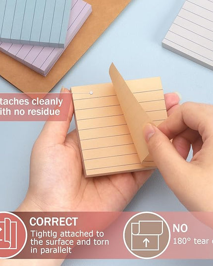 8 Pads Lined Sticky Notes Vintage Color 3x3 in, Self-Stick Sticky Note Pads Lined Pads 8 Pads/Pack, 640 Sheets, Easy to Paste for Office, School, Home