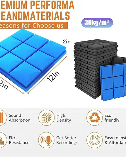 Acoustic Foam Panels 12 Pack 2" x 12"x 12" High Density Soundproofing for Wall Saiqiang Mushroom Sound Proof Foam Panels Noise Absorbing Blocker and Sound-Damping Studio Office Gaming Room (Blue)