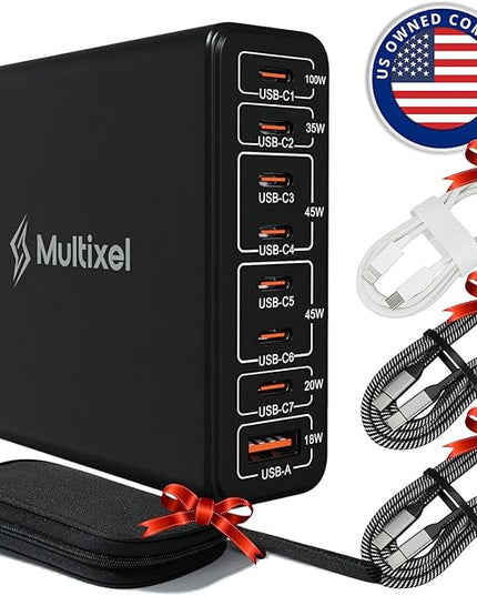 Upgraded 240W 8 Ports GaN Charger with Travel Case, USB C Charging Hub, Multi USB C Charger Station for MacBook Pro/Air/iPad Pro/iPhone/Samsung Galaxy Note