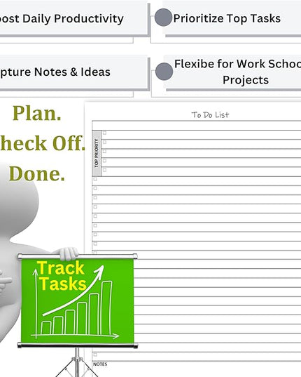 TO DO List Planner Notepad, 60 Page Planning Pad. Undated ToDo Checklist w/Priority & Note Sections. Organize & Track Projects, Clients or Daily Tasks. 8.5 X 11, A4 Tear Sheets.