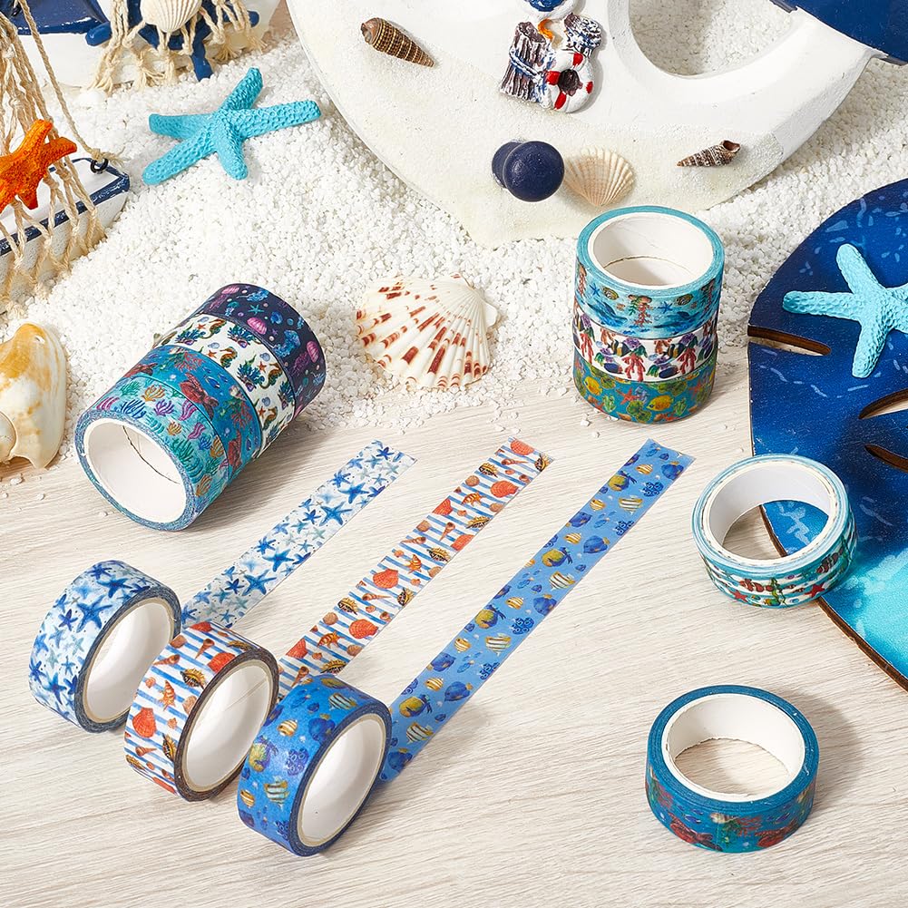 CRASPIRE 12 Rolls Decorative Masking Tape Sea Animal Tapes Ocean Creature Turtle Starfish Coral Fish Jellyfish Underwater World Marine Life Tapes for Journaling Scrapbooking Gift Wrapping Art Crafts