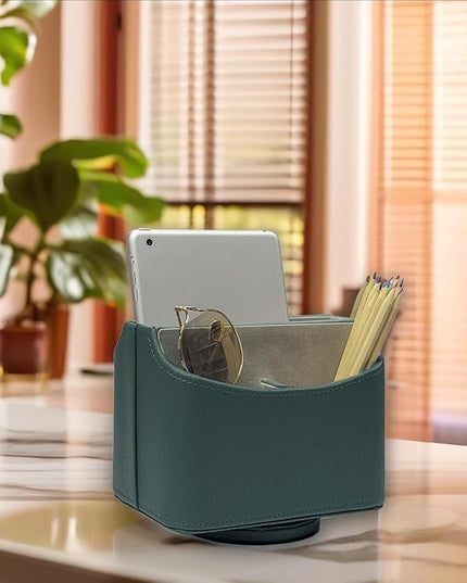 UnionBasic Rotating Desk Organizer, 360 Degree Desk Spinning Caddy, Desktop TV Guide/Mail/Media/Remote Controller Holder Organizer, Lychee Dark Ivy